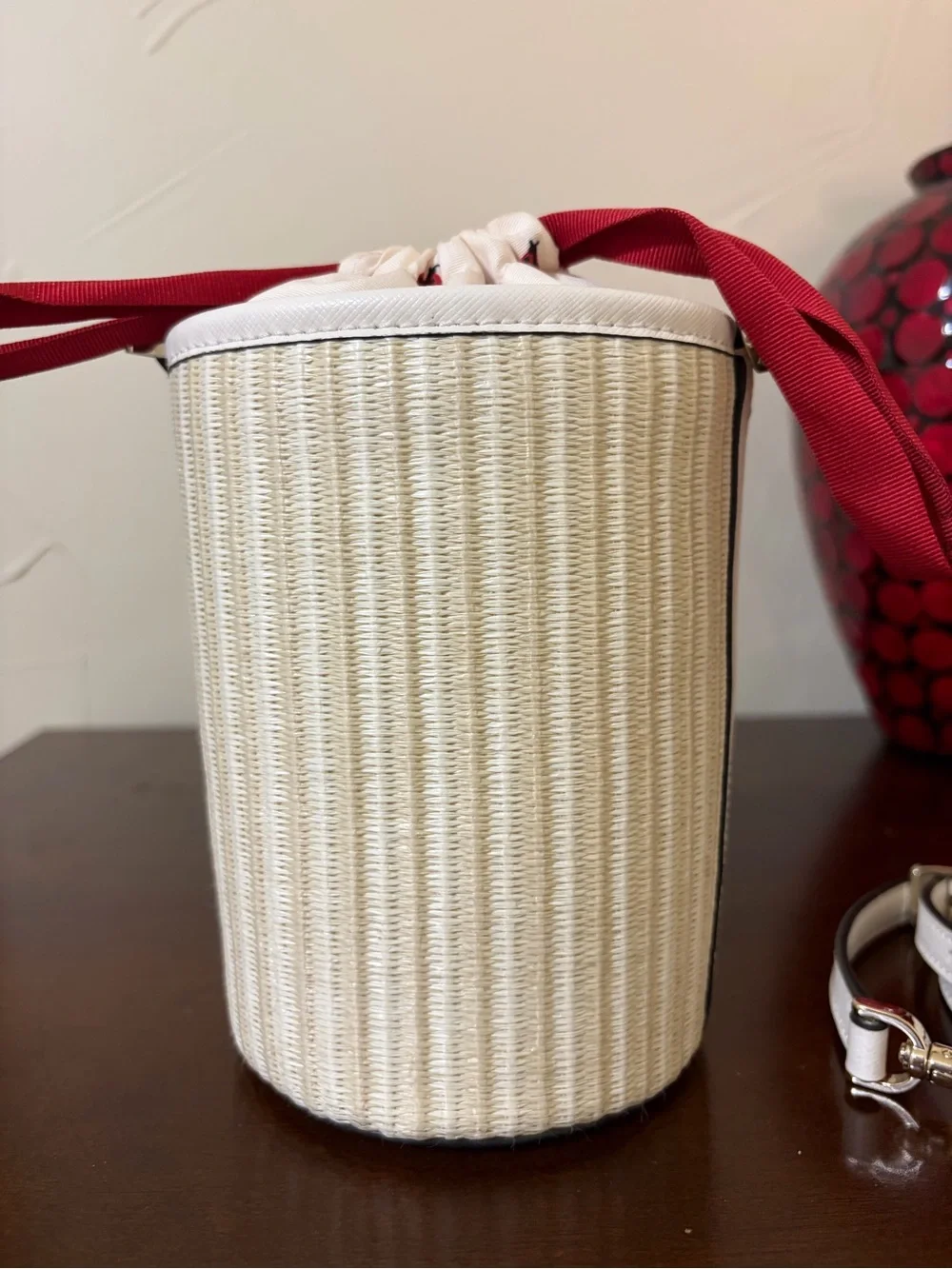 Kate Spade Dottie Ladybug Straw Embroidered Cylinder Crossbody Bag MSRP $349